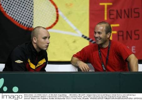 - BRUSSELS, BELGIUM: Belgian Steve Darcis and Belgian Olivier Rochus pictured during a tennis game between Belgium s David Goffin and Argentina s Leonardo Mayer, game four in the Davis Cup semi final World Group meeting between Belgium and Argentina, Sunday 20 September 2015 in Vorst-Forest, Brussels. VIRGINIExLEFOUR  x04704322x