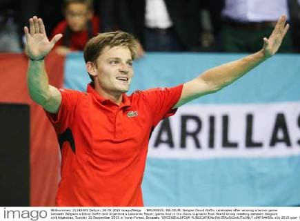 - BRUSSELS, BELGIUM: Belgian David Goffin celebrates after winning a tennis game between Belgium s David Goffin and Argentina s Leonardo Mayer, game four in the Davis Cup semi final World Group meeting between Belgium and Argentina, Sunday 20 September 2015 in Vorst-Forest, Brussels. VIRGINIExLEFOUR  x04704458x