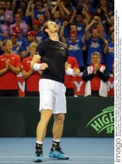 Tennis - 2015 Davis Cup - World Group Semi-Final: Great Britain vs. Australia Day Three . Rubber Four: Singles Andy Murray (GB) vs. Bernard Tomic (Aus). Great Britain s Andy Murray celebrates winning the match at the Emirates Arena, Glasgow. COLORSPORT JANE BARLOW 