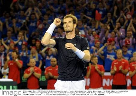 Tennis - 2015 Davis Cup - World Group Semi-Final: Great Britain vs. Australia Day Three . Rubber Four: Singles Andy Murray (GB) vs. Bernard Tomic (Aus). Great Britain s Andy Murray celebrates winning the match at the Emirates Arena, Glasgow. COLORSPORT JANE BARLOW 