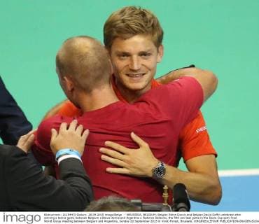 - BRUSSELS, BELGIUM: Belgian Steve Darcis and Belgian David Goffin celebrate after winning a tennis game between Belgium s Steve Darcis and Argentina s Federico Delbonis, the fifth and last game in the Davis Cup semi final World Group meeting between Belgium and Argentina, Sunday 20 September 2015 in Vorst-Forest, Brussels. VIRGINIExLEFOUR  x04704728x
