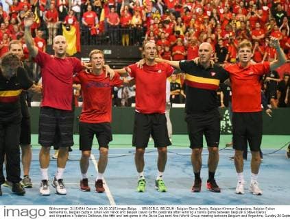 - BRUSSELS, BELGIUM: Belgian Steve Darcis, Belgian Kimmer Coppejans, Belgian Ruben Bemelmans, Belgian captain Johan Van Herck and Belgian David Goffin celebrate after winning a tennis game between Belgium s Steve Darcis and Argentina s Federico Delbonis, the fifth and last game in the Davis Cup semi final World Group meeting between Belgium and Argentina, Sunday 20 September 2015 in Vorst-Forest, Brussels. VIRGINIExLEFOUR  x04704742x