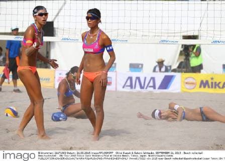 Chiyo Suzuki & Satono Ishitsubo, SEPTEMBER 21, 2015 - Beach volleyball Beachvolleyball : JBV Tour 2015 Tokyo Open Women s Final at Odaiba Beach, Tokyo, Japan. Noxthirdxpartyxsales  (hnna017932)