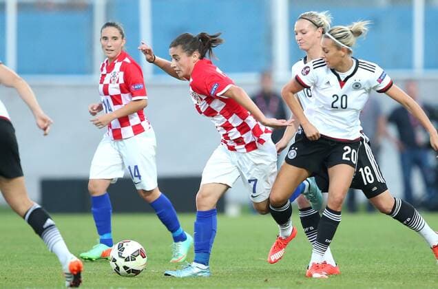 Qualification for UEFA Women s EURO 2017, Croatia - Germany 22.09.2015., Zagreb, Croatia - Qualification for UEFA Women s EURO 2017, group 5, Croatia - Germany. Maja Joskak, Lena Goessling.  SanjinxStrukic PIXSELL