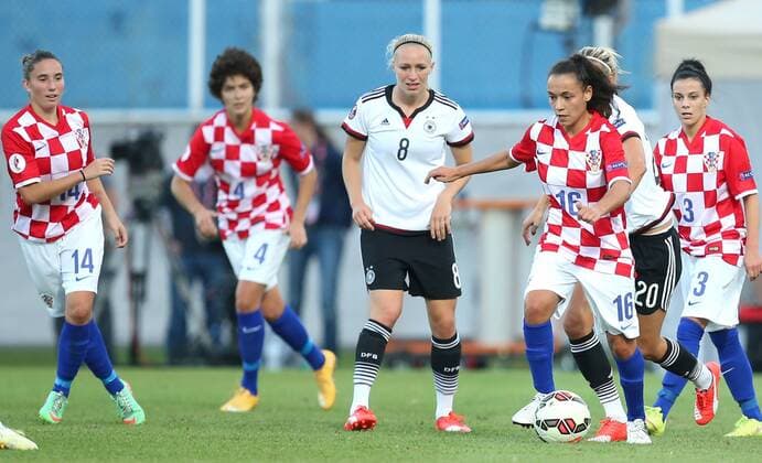 Qualification for UEFA Women s EURO 2017, Croatia - Germany 22.09.2015., Zagreb, Croatia - Qualification for UEFA Women s EURO 2017, group 5, Croatia - Germany. Pauline Bremer, Martina Salek.  SanjinxStrukic PIXSELL