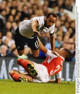 Football - 2015 2016 Capital One League Cup - Third Round: Tottenham Hotspur vs. Arsenal Andros Townsend of Tottenham is tackled by Kieran Gibbs of Arsenal at White Hart Lane. COLORSPORT ANDREW COWIE 