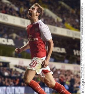 Football - 2015 2016 Capital One League Cup - Third Round: Tottenham Hotspur vs. Arsenal Mathieu Flamini Arsenal celebrates scoring his 2nd goal at White Hart Lane. COLORSPORT ANDREW COWIE 