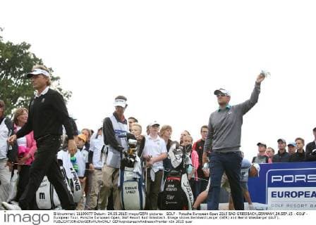 GOLF - Porsche European Open 2015 BAD GRIESBACH,GERMANY,24.SEP.15 - GOLF - European Tour, Porsche European Open, Golf Resort Bad Griesbach. Image shows Bernhard Langer (GER) and Bernd Wiesberger (AUT). GEPAxpictures xAndreasxPranter