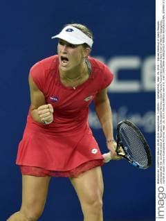 (150925) -- GUANGZHOU, Sept. 25, 2015 -- Denisa Allertova of Czech Republic celebrates after her semifinal match of Guangzhou Internationl Women s Open Tennis Tournament against Sara Errani of Italy in Guangzhou, capital of south China s Guangdong Province, Sept. 25, 2015. Denisa Allertova won 2-0. )(wll) (SP)CHINA-GUANGZHOU-TENNIS-INTERNATIONAL WOMEN S OPEN-SEMIFINAL LiangxXu 