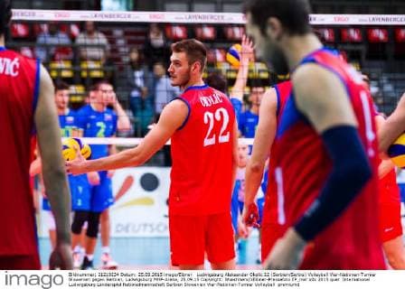 Ludwigsburg Aleksandar Okolic 22 (Serbien Serbia) Volleyball Vier-Nationen-Turnier Slowenien gegen Serbien, Ludwigsburg MHP-Arena, 25.09.15 Copyright: Wuechnerx xEibner-Pressefoto EP_nwr