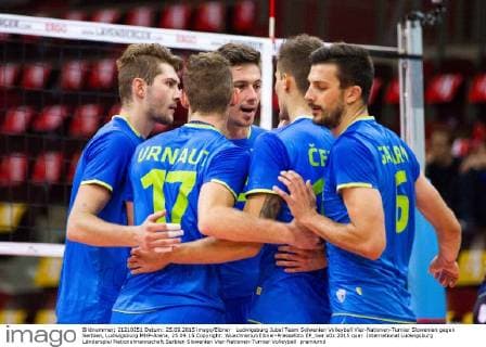Ludwigsburg Jubel Team Solwenien Volleyball Vier-Nationen-Turnier Slowenien gegen Serbien, Ludwigsburg MHP-Arena, 25.09.15 Copyright: Wuechnerx xEibner-Pressefoto EP_nwr