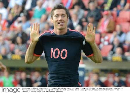 26.09.2015, xtkx, Fussball 1.Bundesliga, FSV Mainz 05 - FC Bayern München, v.l. Robert Lewandowski (Bayern Muenchen), 1:0 Torjubel
