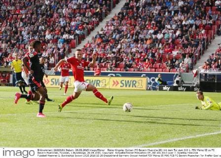 Mainz Kingsley Coman (FC Bayern Muenche 29) mit dem Tor zum 3:0 1. FSV Mainz 05 vs FC Bayern Muenchen, Fussball, 1.Bundesliga, 26.09.2015, Copyright: Schueler Eibner-Pressefoto EP_JSE
