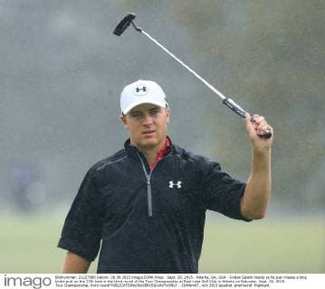 Sept. 26, 2015 - Atlanta, GA, USA - Jordan Spieth reacts as he just misses a long birdie putt on the 17th hole in the third round of the Tour Championship at East Lake Golf Club in Atlanta on Saturday, Sept. 26, 2015. Tour Championship, third round - ZUMAm67_