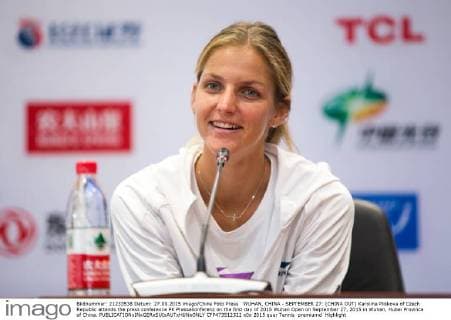 WUHAN, CHINA - SEPTEMBER 27: (CHINA OUT) Karolina Pliskova of Czech Republic attends the press conference PK Pressekonferenz on the first day of 2015 Wuhan Open on September 27, 2015 in Wuhan, Hubei Province of China.  CFP473512322 