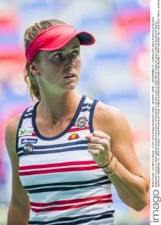 WUHAN, CHINA - SEPTEMBER 27: (CHINA OUT) Elina Svitolina of Ukraine celebrates during a match against Daniela Hantuchova of Slovakia in the fist round of 2015 Wuhan Open at Optics Vally International Tennis Center on September 27, 2015 in Wuhan, Hubei Province of China.  CFP473512446 