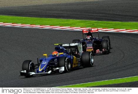 Felipe Nasr, Sauber, Max Verstappen, Scuderia Toro Rosso, formula 1 GP, Japan in Suzuka, 27.09.2015 Photo:mspb Lukas Gorys Felipe Nasr, Sauber, Max Verstappen, formula 1 GP, Japan