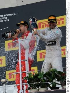 Podium, Lewis Hamilton; Mercedes Grand Prix,Sebastian Vettel, Scuderia Ferrari, formula 1 GP, Japan in Suzuka, 27.09.2015 Photo:mspb Lukas Gorys Podium, Lewis Hamilton; Sebastian Vettel, formula 1 GP, Japan