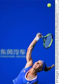 WUHAN, CHINA - SEPTEMBER 27: (CHINA OUT) Svetlana Kuznetsova of Russia returns a shot against Anastasia Pavlyuchenkova of Russia during a match in the first round of 2015 Wuhan Open at Optics Vally International Tennis Center on September 27, 2015 in Wuhan, Hubei Province of China.  CFP473517227 