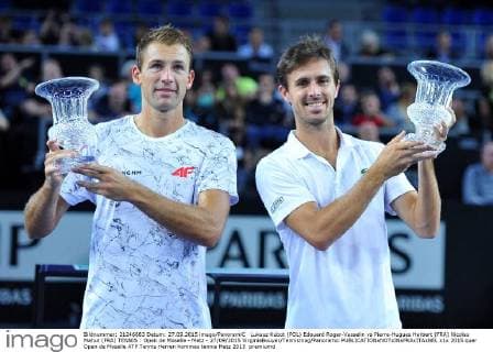 Lukasz Kubot (POL) Edouard Roger-Vasselin vs Pierre-Hugues Herbert (FRA) Nicolas Mahut (FRA) TENNIS : Open de Moselle - Metz - 27 09 2015 VirginieBouyer Tennismag Panoramic 