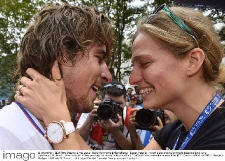 Sagan Peter of Tinkoff Saxo and his girlfriend Katarina Smolkova celebrate CYCLISME : Elite Hommes - Championnats du Monde - Richmond - 27 09 2015 Photonews Panoramic 