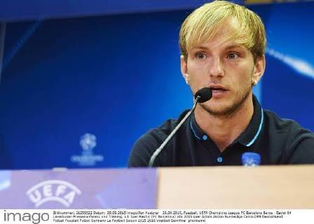 28.09.2015, Fussball, UEFA Champions League FC Barcelona Barca - Bayer 04 Leverkusen Pressekonferenz und Training, v.l. Ivan Rakitic (FC Barcelona)