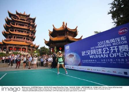 WUHAN, CHINA - SEPTEMBER 28: (CHINA OUT) Martina Hingis of Switzerland visits the Yellow Grane Tower during day two of the 2015 Wuhan Open on September 28, 2015 in Wuhan, Hubei Province of China.  CFP473573921 