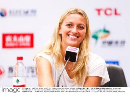 WUHAN, CHINA - SEPTEMBER 28: (CHINA OUT) Petra Kvitova of the Czech Republic attends a press conference PK Pressekonferenz during day two of the 2015 Wuhan Open at Optics Vally International Tennis Center on September 28, 2015 in Wuhan, Hubei Province of China.  CFP473574300 