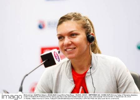 WUHAN, CHINA - SEPTEMBER 28: (CHINA OUT) Simona Halep of Romania attends a press conference PK Pressekonferenz during day two of the 2015 Wuhan Open at Optics Vally International Tennis Center on September 28, 2015 in Wuhan, Hubei Province of China.  CFP473574400 