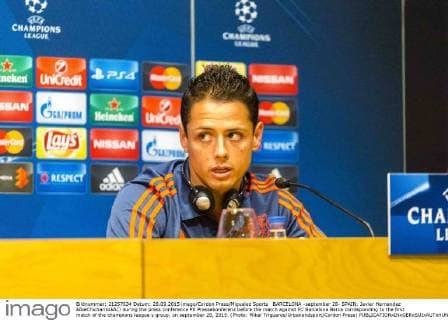 BARCELONA -september 28- SPAIN: Javier Hernandez âÄ?ChicharitoâÄ during the press conference PK Pressekonferenz before the match against FC Barcelona Barca corresponding to the first match of the champions league s group, on september 28, 2015. (Photo: Mikel Trigueros Urbanandsport Cordon Press) 