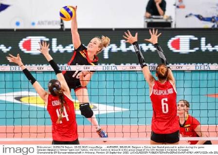- ANTWERP, BELGIUM: Belgium s Celine Van Gestel pictured in action during the game between Belgium s Yellow Tigers and Turkey, the third match in Group B in the group stage of the CEV Women s Volleybal European Championship EM Europameisterschaft in Antwerp, Monday 28 September 2015. LUCxCLAESSEN  x04710223x