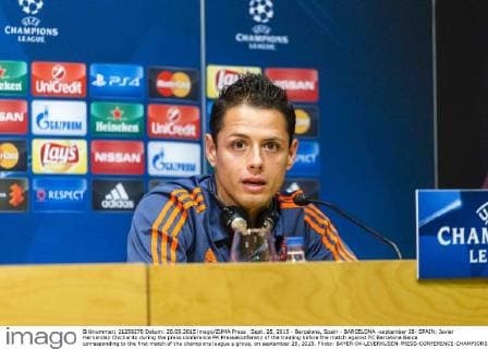 Sept. 28, 2015 - Barcelona, Spain - BARCELONA -september 28- SPAIN: Javier Hernandez Chicharito during the press conference PK Pressekonferenz of the training before the match against FC Barcelona Barca corresponding to the first match of the champions league s group, on september 28, 2015. Photo: BAYER-04-LEVERKUSEN-PRESS-CONFERENCE-CHAMPIONS-LEAGUE  - ZUMAn230