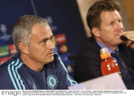 Sept. 28, 2015 - Porto, Portugal - Jose Mourinho speaks press conference PK Pressekonferenz before the UEFA Champions League match between FC Porto and Chelsea, at DragÃƒÂ£o Stadium in Porto on September 29, 2015. UEFA, Press conference Chelsea  - ZUMAn230