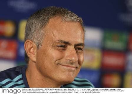 Sept. 28, 2015 - Porto, Portugal - Jose Mourinho speaks press conference PK Pressekonferenz before the UEFA Champions League match between FC Porto and Chelsea, at DragÃƒÂ£o Stadium in Porto on September 29, 2015. UEFA, Press conference Chelsea  - ZUMAn230