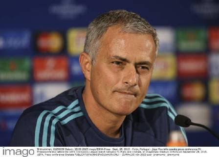 Sept. 28, 2015 - Porto, Portugal - Jose Mourinho speaks press conference PK Pressekonferenz before the UEFA Champions League match between FC Porto and Chelsea, at DragÃƒÂ£o Stadium in Porto on September 29, 2015. UEFA, Press conference Chelsea  - ZUMAn230