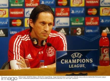 Roger Schmidt (Bayer Leverkusen) attends press conference before the Champions League match. xFRANCESCxADELANTADOx 