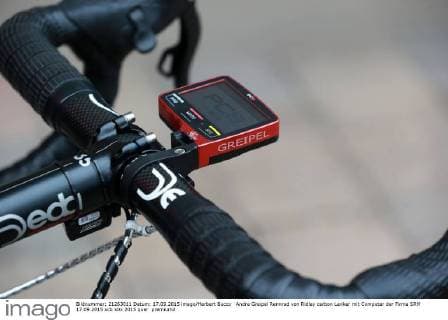 Andre Greipel Rennrad von Ridley carbon Lenker mit Computer der Firma SRM 17.09.2015