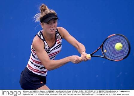 WUHAN, CHINA - SEPTEMBER 29: (CHINA OUT) Elina Svitolina of Ukraine returns a shot against Varvara Lepchenko of America during day three of the 2015 Wuhan Open at Optics Vally International Tennis Center on September 29, 2015 in Wuhan, Hubei Province of China.  CFP473606285 