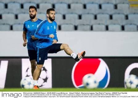 Aktuell Fußball, Champions League, Real Madrid Training , 150929 Real Madrids Arbeloa och Nacho Fernandez under en träning before UEFA Champions League 2015 2016 match between Malmö FF and Real Madrid.  Copyright: PETTERxARVIDSON BB150929PA140