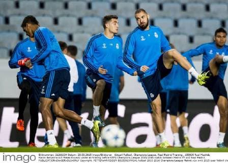 Aktuell Fußball, Champions League, Real Madrid Training , 150929 Real Madrids Karim Benzema och Mateo Kovacic under en träning before UEFA Champions League 2015 2016 match between Malmö FF and Real Madrid.  Copyright: PETTERxARVIDSON BB150929PA141