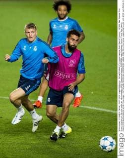 Aktuell Fußball, Champions League, Real Madrid Training , 150929 Real Madrids Toni Kroos, Arbeloa och Marcelo under en träning before UEFA Champions League 2015 2016 match between Malmö FF and Real Madrid.  Copyright: PETTERxARVIDSON BB150929PA157