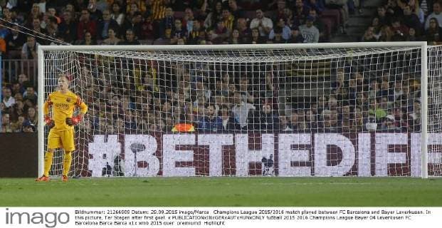 Champions League 2015 2016 match played between FC Barcelona and Bayer Leverkusen. In this picture, Ter Stegen after first goal. x 