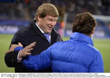 Aktuell Fußball, Champions League, Zenit St. Petersburg - KAA Gent - SAINT PETERSBURG, RUSSIA: Gent s head coach Hein Vanhaezebrouck and Zenit s head coach Andre Villas-Boas pictured before the game between Belgian first league soccer team KAA Gent and Russian Zenit, second game in the group stage of the Uefa Champions League competition, Tuesday 29 September 2015, in the Petrovsky stadium in Saint Petersburg, Russia. YORICKxJANSENS  x04710618x