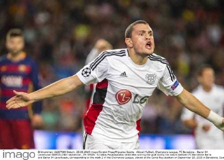 Aktuell Fußball, Champions League, FC Barcelona - Bayer 04 Leverkusen BARCELONA- september, 29- SPAIN: Kyriakos Papadopoulos celebrates scoring the goal during the match beetwen FC Barcelona Barca and Bayer 04 Leverkusen, corresponding to the week 2 of the Champions League, played at the Camp Nou stadium on September 29, 2015 in Barcelona, Spain. (Photo by Mikel Trigueros Urbanandsport Cordon Press) 