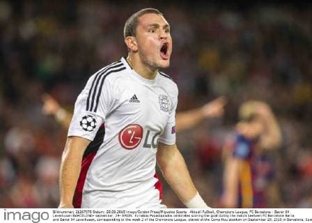 Aktuell Fußball, Champions League, FC Barcelona - Bayer 04 Leverkusen BARCELONA- september, 29- SPAIN: Kyriakos Papadopoulos celebrates scoring the goal during the match beetwen FC Barcelona Barca and Bayer 04 Leverkusen, corresponding to the week 2 of the Champions League, played at the Camp Nou stadium on September 29, 2015 in Barcelona, Spain. (Photo by Mikel Trigueros Urbanandsport Cordon Press) 