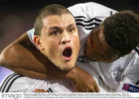 Aktuell Fußball, Champions League, FC Barcelona - Bayer 04 Leverkusen BARCELONA- september, 29- SPAIN: Kyriakos Papadopoulos celebrates scoring the goal during the match beetwen FC Barcelona Barca and Bayer 04 Leverkusen, corresponding to the week 2 of the Champions League, played at the Camp Nou stadium on September 29, 2015 in Barcelona, Spain. (Photo by Mikel Trigueros Urbanandsport Cordon Press) 