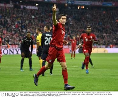 29.09.2015, Fussball, Saison 2015 2016, Champions League, 2015 16, Vorrunde, FC Bayern München - Dinamo Zagreb, Jubel Robert Lewandowski (Bayern Muenchen)