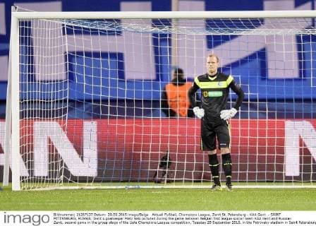 Aktuell Fußball, Champions League, Zenit St. Petersburg - KAA Gent - SAINT PETERSBURG, RUSSIA: Gent s goalkeeper Matz Sels pictured during the game between Belgian first league soccer team KAA Gent and Russian Zenit, second game in the group stage of the Uefa Champions League competition, Tuesday 29 September 2015, in the Petrovsky stadium in Saint Petersburg, Russia. YORICKxJANSENS  x04710634x