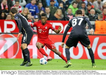 Muenchen l-r: im Zweikampf, Aktion, mit Josip Pivaric 19 (GNK Dinamo Zagreb), Kingsley Coman 29 (FC Bayern Muenchen) und Jeremy Travel 87 (GNK Dinamo Zagreb), FC Bayern Muenchen vs. GNK Dinamo Zagreb, Fussball, Champions League, 29.09.2015 Copyright: Kolbert xEibner-Pressefoto EP_ckt