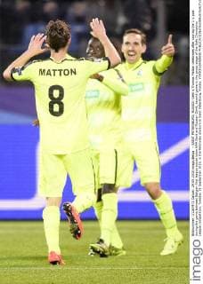 - SAINT PETERSBURG, RUSSIA: Gent s Thomas Matton celebrates after scoring the 1-1 goal during the game between Belgian first league soccer team KAA Gent and Russian Zenit, second game in the group stage of the Uefa Champions League competition, Tuesday 29 September 2015, in the Petrovsky stadium in Saint Petersburg, Russia. YORICKxJANSENS  x04710659x